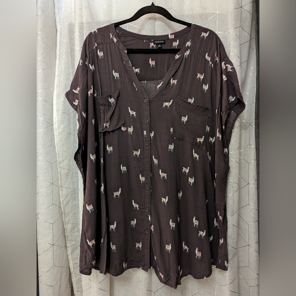 Torrid Button-Down Shirt with Llama Print